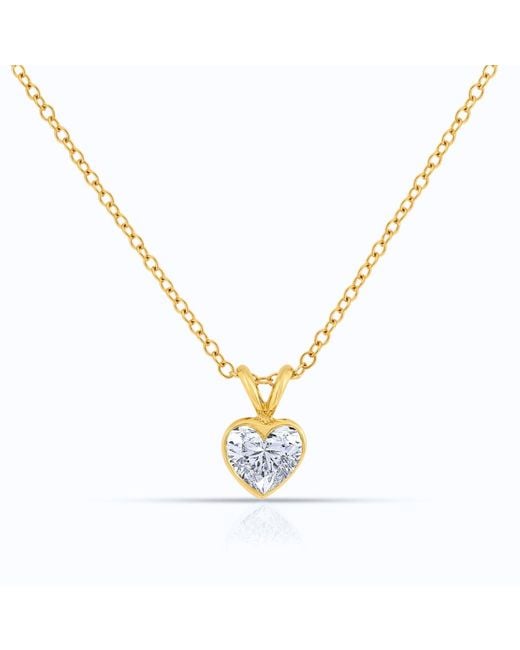 AVJD NEW YORK Metallic Solid Bezel Set Heart Lab Grown Diamond One Carat Total Weight Pendant