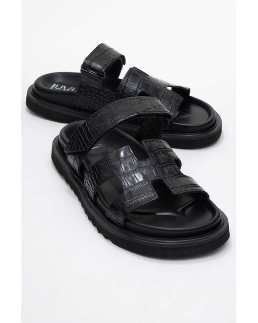 Forever & Always Shoes Black Loana Leather Slide Sandal