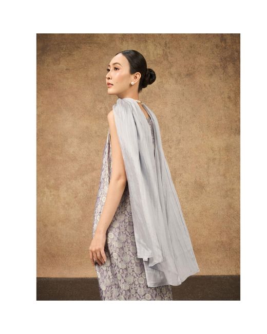 Silk and Bears Gray Aurora Moonlit Lilac Hand-Dyed Silk Jacquard Maxi Dress