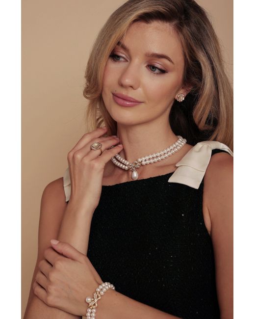 Santinni White Sissi Double Strand Pearl Bracelet With Bow