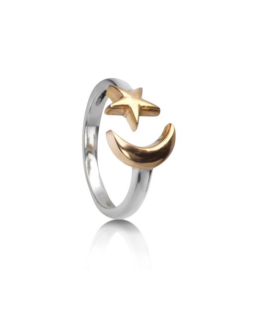 The Jewellery Store London Metallic Adjustable Ring With Star And Crescent Moon