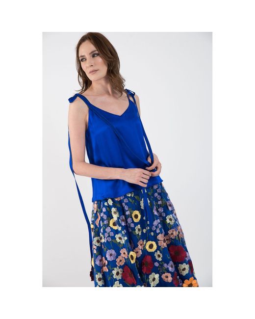 IZABELA MANDOIU Blue Silk Top With Adjustable Straps