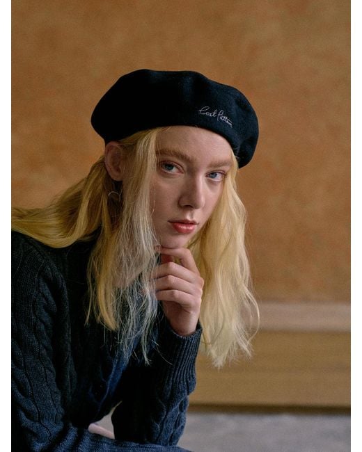 Lost Pattern Black Bon Chic Wool Beret