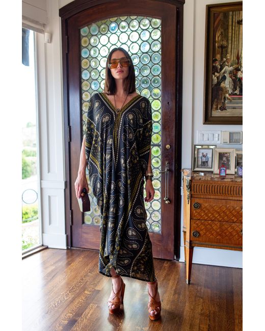 Jennafer Grace Green Caspian Paisley Border Caftan