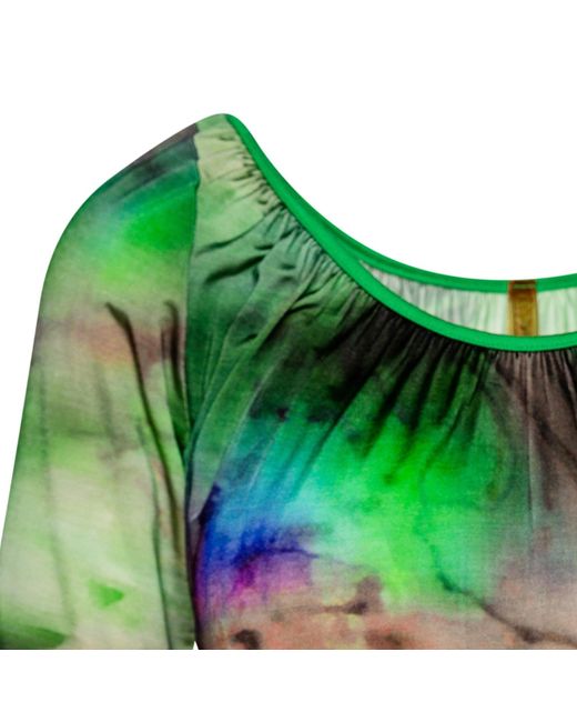Conquista Green Swirly Print Scoop Neck Top