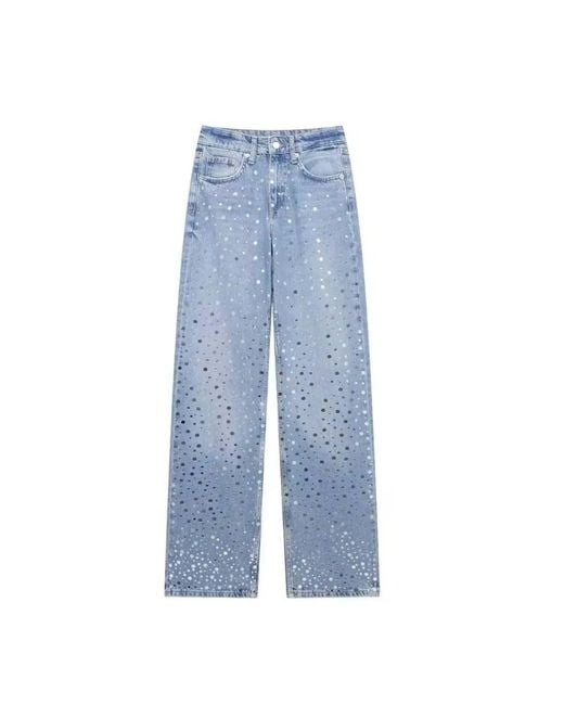 Chanel Joan Elkayam Blue Mirror Dots Detailed Straight Leg Jeans