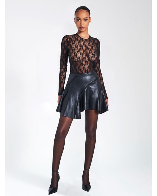 Miss Circle New York Black Maisie Lace Long Sleeve Bodysuit