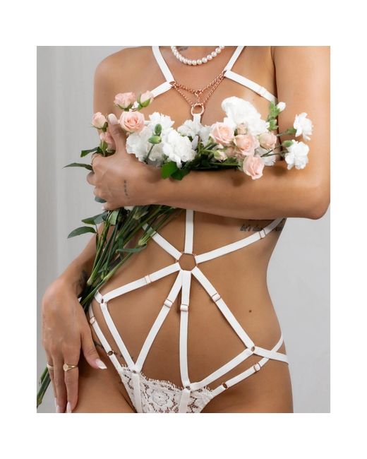 MONIQUE MORIN LINGERIE White Frisson Body Harness Crystal