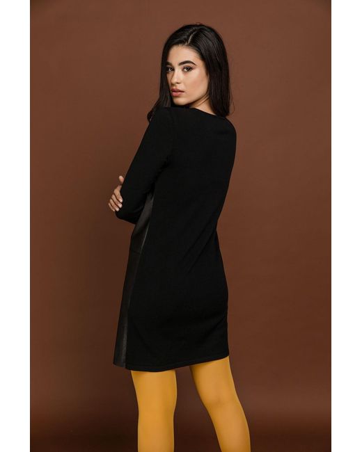 Conquista Black Dress With Faux Leather Detail By Si Fashion