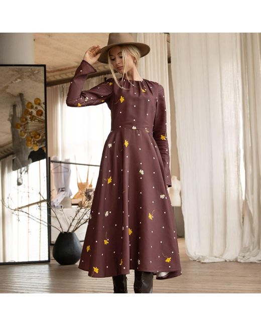 RainSisters Red Fit & Flare Long Sleeve Midi Dress: Vintage Flare