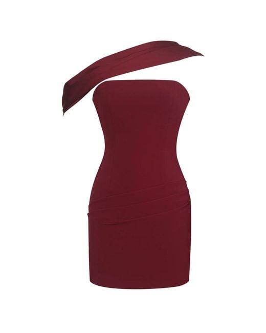 Miss Circle New York Red Ovelia Crimson Satin Ribbon Strapless Mini Dress