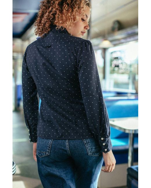 &SONS Trading Co Blue Damsons Western Shirt Polka Dot