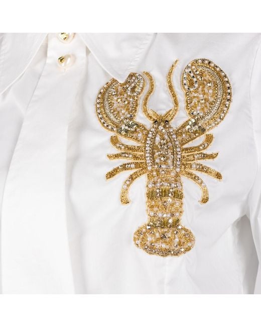House of Laines London White Laines Couture Tie Shirt With Embellished Lobster