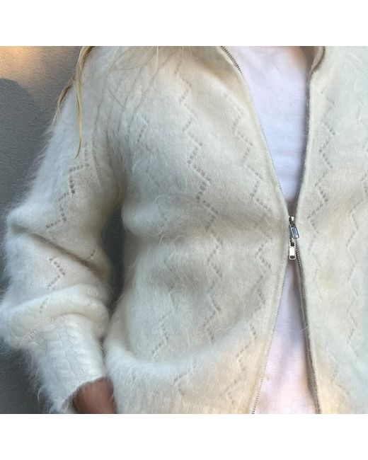 tirillm White Mathea Lace Knitted Mohair Cardigan With Zipper