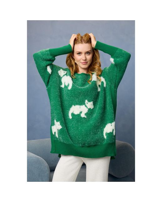 Saachi Green Dog Motif Pullover Sweater