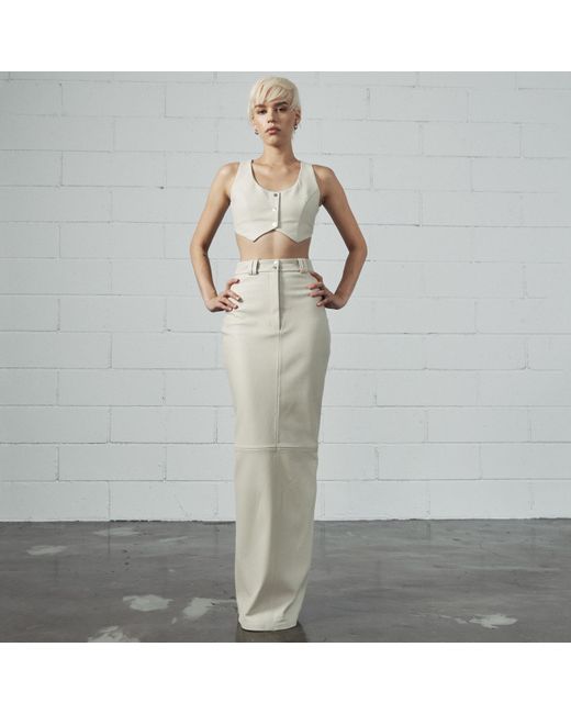 Vestiaire d'un Oiseau Libre White Neutrals / Leather Maxi Skirt