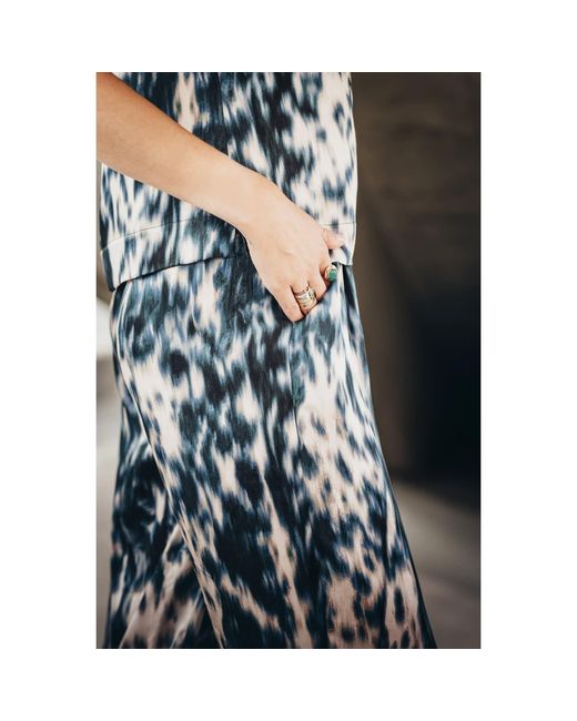 Oh!Zuza Blue Neutrals Echo Satin Viscose Set Top & Wide Leg Trousers
