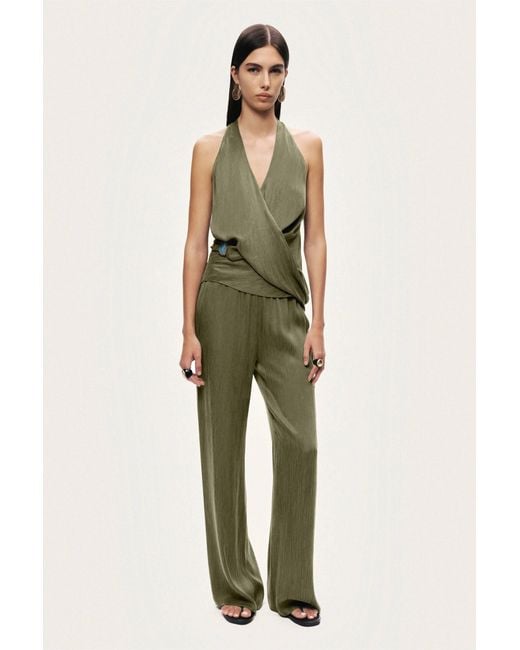 Nocturne Green Neutrals Asymmetric Halter Wrap Top
