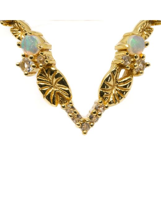 NASI SILVER Metallic Lilypad Wishbone Ring- Opal & Topaz