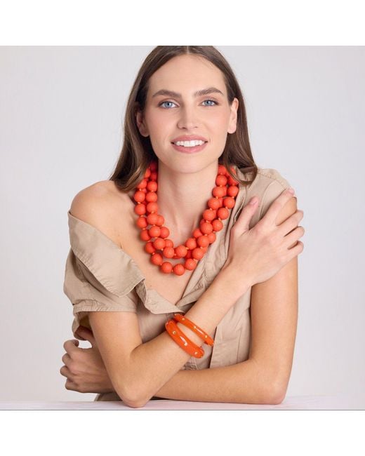 Michael Nash Jewelry Red Georgiana Faceted Three Strand Resin Necklace