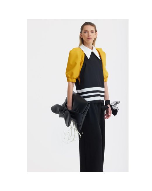Julia Allert Black Designer Puff Sleeve Blouse – Mustard