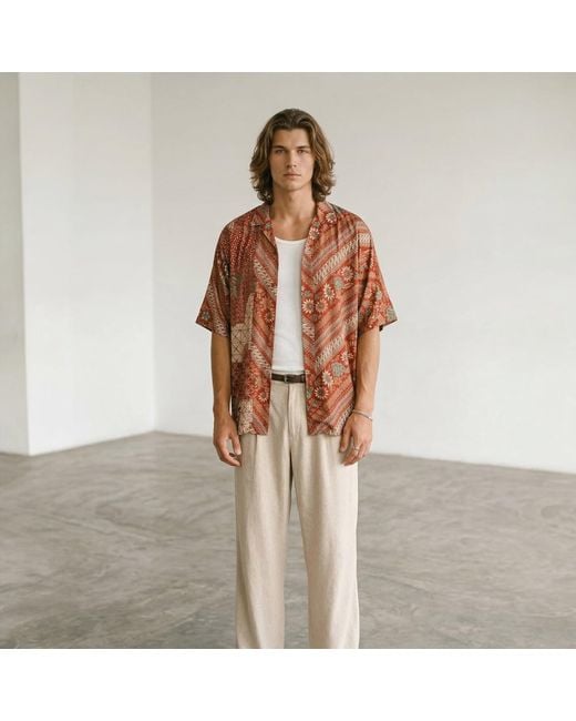 ORIGIN OF HEARTS Brown Neutrals Imai Contemporary Satin Kimono Shirt for men