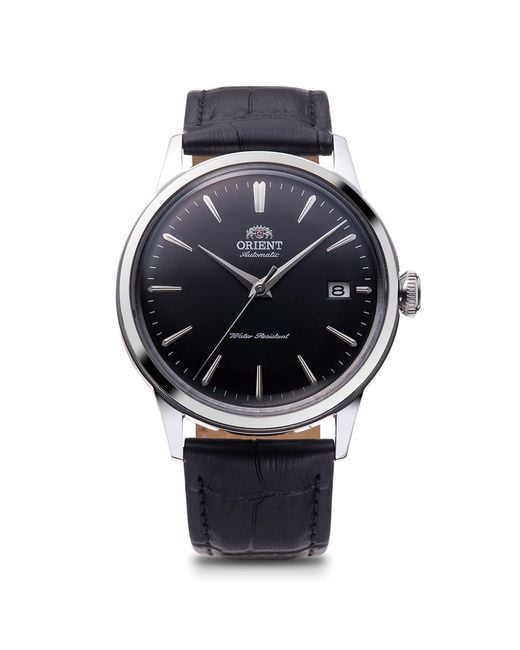 ORIENT WATCHES Black Orient Bambino Dial Steel Case Leather Strap Dress Watch for men