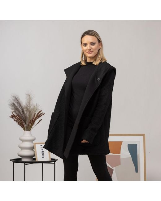 Nikka Place Black Wool Hooded Cardigan Jacket With Pockets