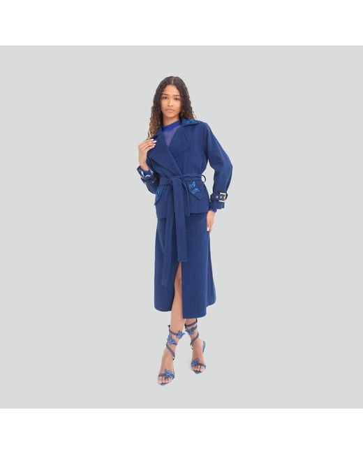Maui X Lolita Blue Pearl Denim Cropped Trench Jacket