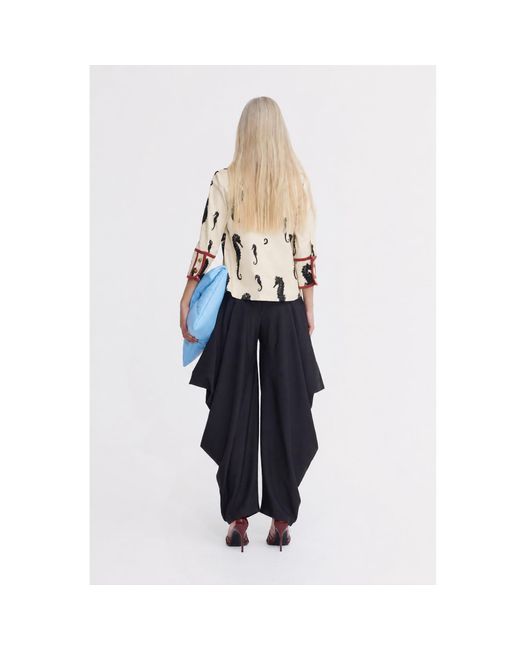 Julia Allert Natural Neutrals Ivory Seahorse Print Blouse With Cuffs – Capsule Edition