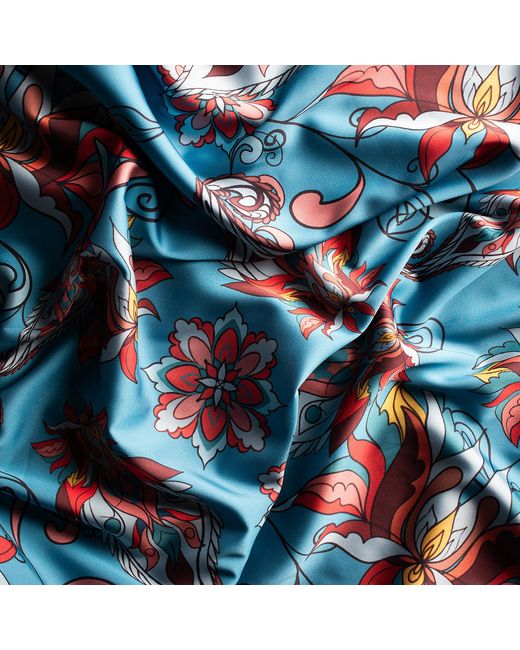 Janara Jones Blue Floral Paisley Print Satin Wide Legged Oversized Trousers
