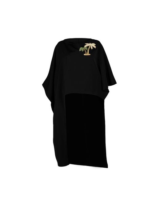 Laines London Black Laines Couture Asymmetric Blouse Cape With Embellished Palm Tree