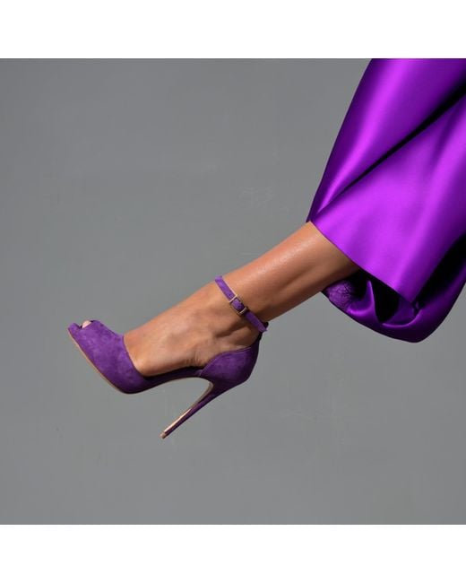 Aethra Shoes Purple Arit Suede Peep Toe Ankle Strap Stiletto Heel Sandals