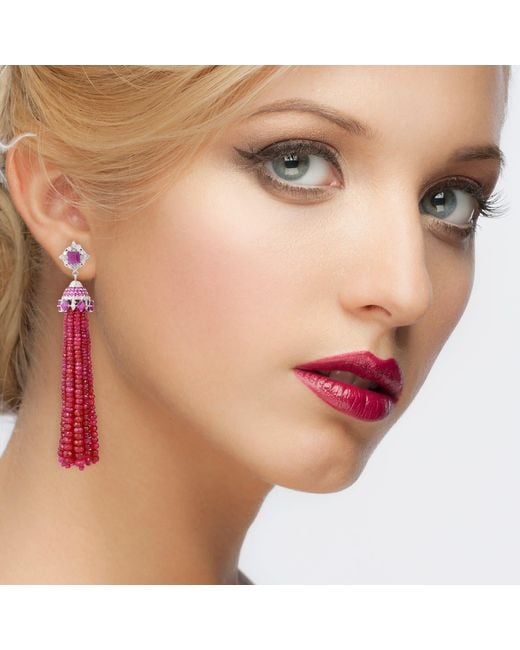 Artisan Red Ruby & Diamond Tassel Earrings