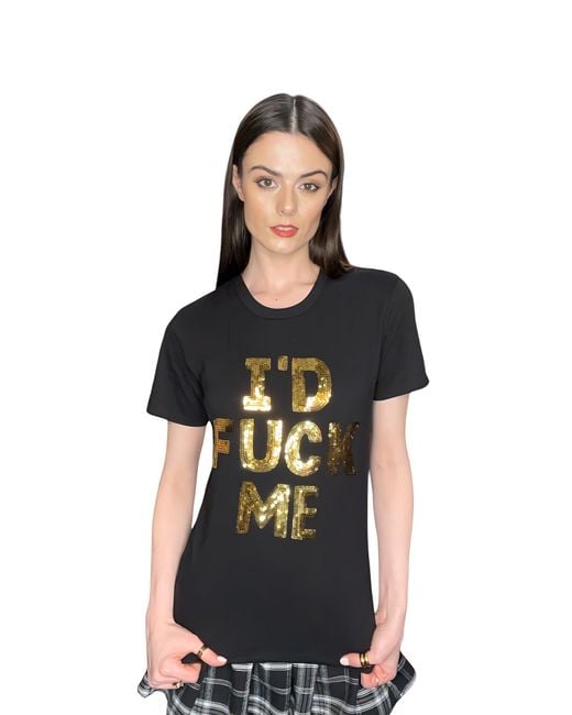 Any Old Iron Blue Golden Sequin I'D Fuck Me Cotton T-Shirt