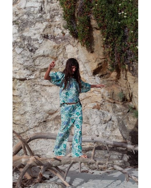 Par Y Escala Sl Blue Federica Pants Flowers