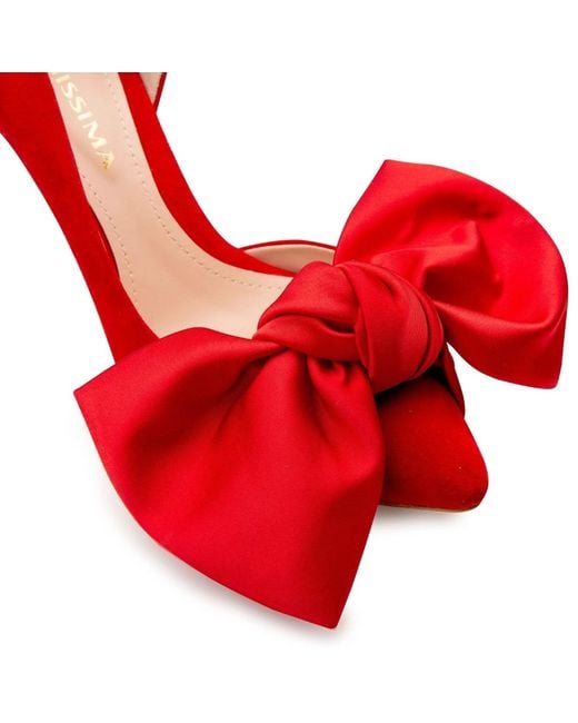 Ginissima Red Samantha Suede And Oversized Satin Bow Open Sided Stiletto