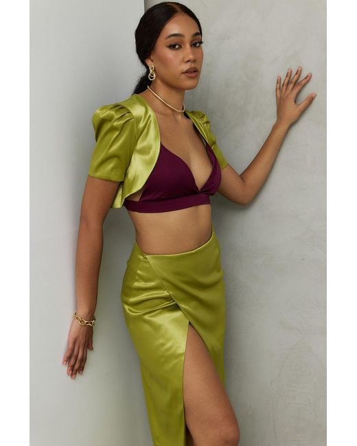 Why Mary Green Victoria Chartreuse Satin Bolero Jacket