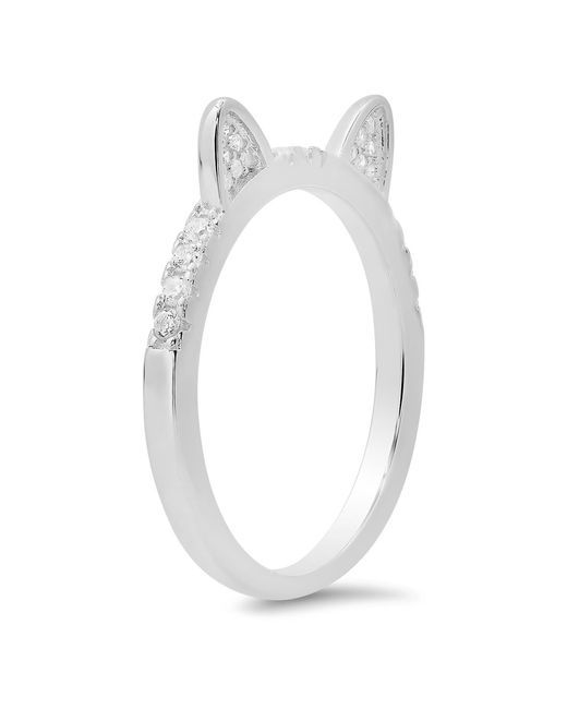 Kylie Harper White Sterling Diamond Cz Kitty Cat Band Ring