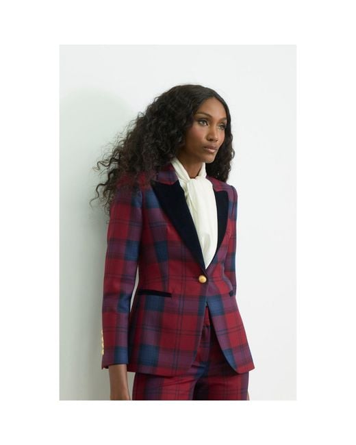 The Extreme Collection Red Checked Blazer With Velvet Lapel Douglas