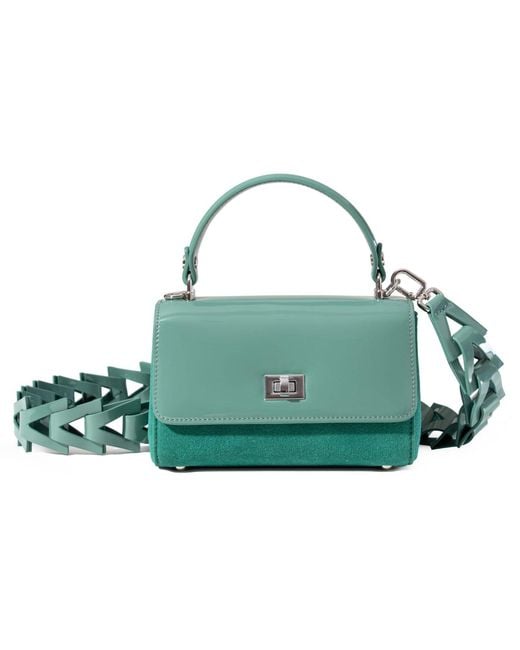 Jurgi Brand Green Mint Patent Leather & Suede Lili Top Handle Bag