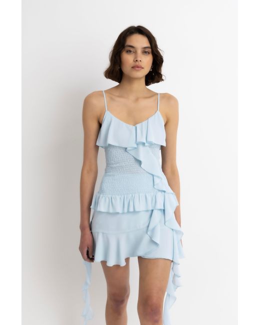 Amy Lynn Blue Stefania Draped Ruffles Top