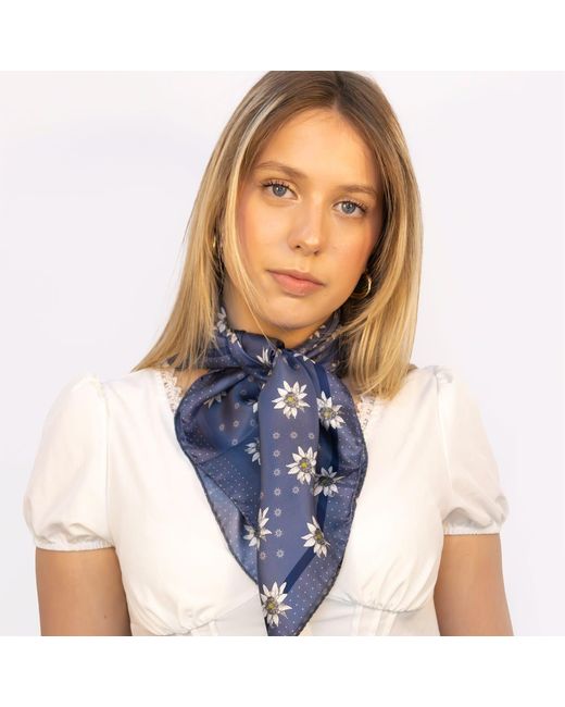 Lamberty Munich Blue Alpine Edelweiss Midi Silk Twill