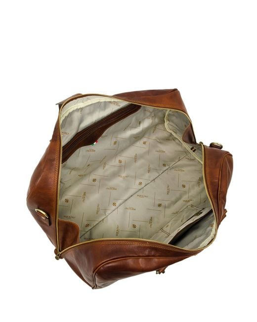 Time Resistance Brown Cognac Matte Leather Duffel Bag For for men