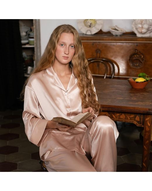 NOT JUST PAJAMA Pink Timeless Collection Silk Long Pajama Set
