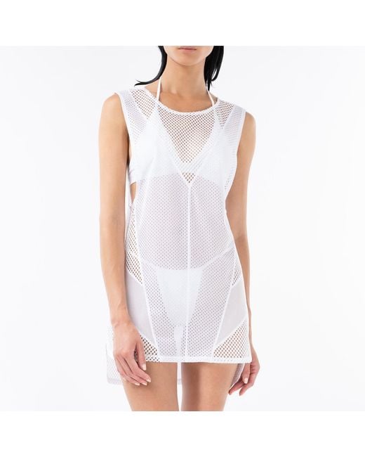 Kim Foley White High-Low Beach Cover-Up Athletic Mesh Dress