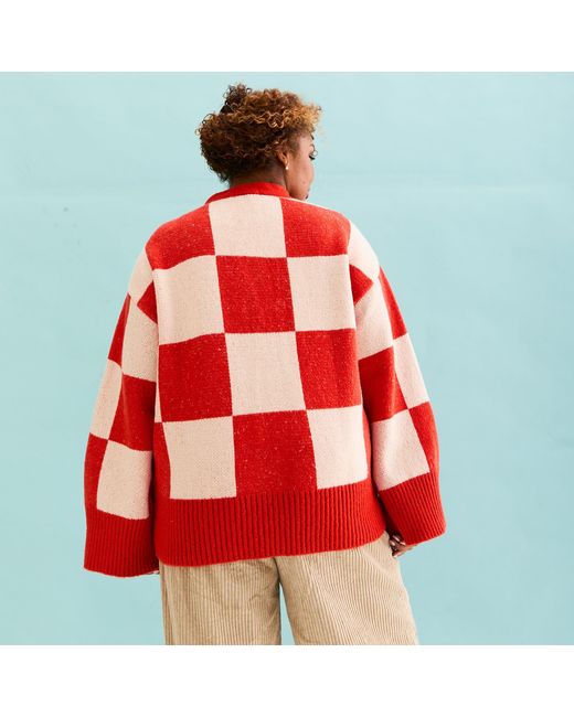 Cara & The Sky Red Candice Checked Wide Sleeve Cardigan