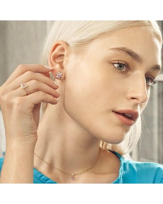 Juvetti Blue Melba Sapphire, Sapphire & Diamond Halo Hexagon Stud Earrings