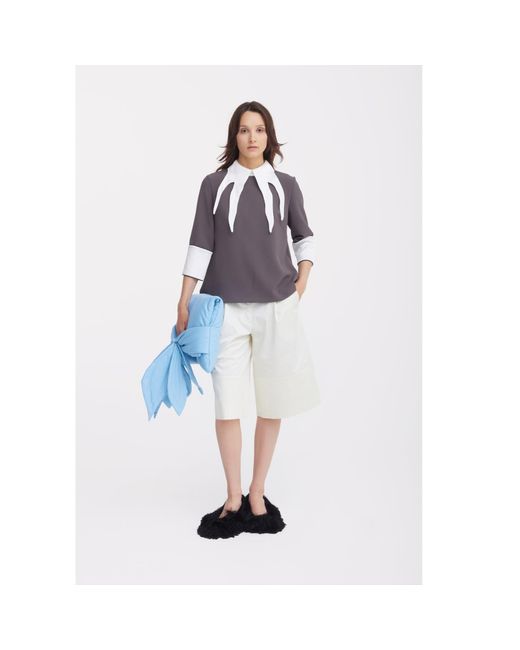 Julia Allert Gray Semi-Formal Blouse With Double Contrasting Details