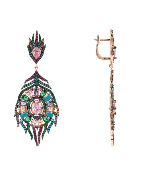 Latelita London Multicolor Peacock Colourful Gemstone Earrings Rose Gold